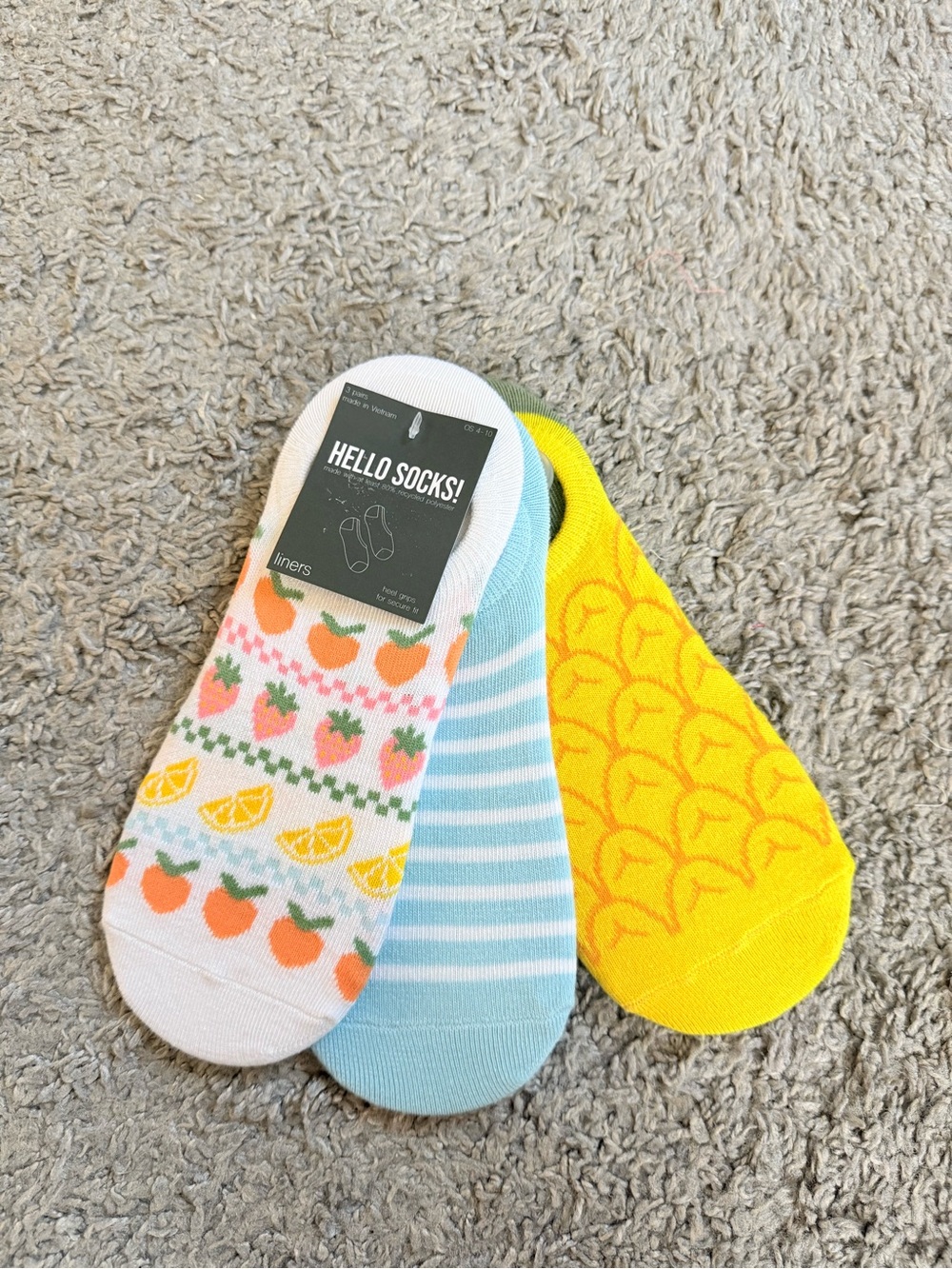 New No Shows Socks Fruit Print One Size 4-10 Strawberry Peach Stripes